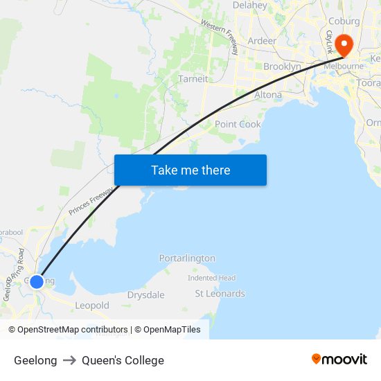 Geelong to Queen's College map