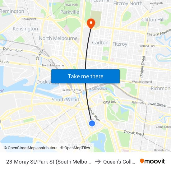 23-Moray St/Park St (South Melbourne) to Queen's College map