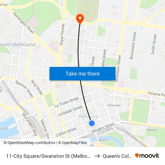 11-City Square/Swanston St (Melbourne City) to Queen's College map
