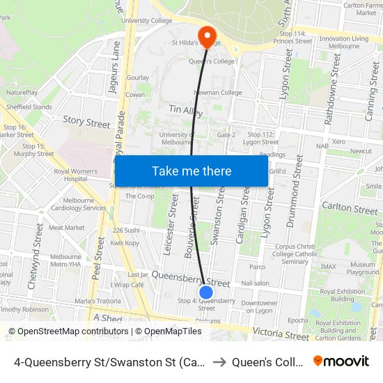 4-Queensberry St/Swanston St (Carlton) to Queen's College map