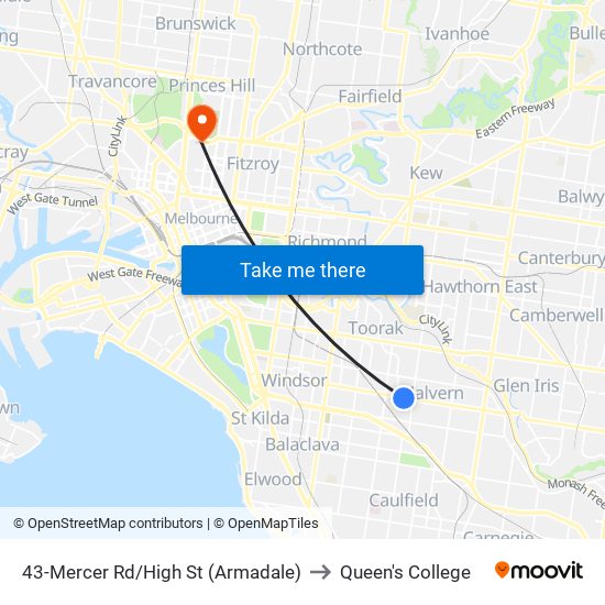 43-Mercer Rd/High St (Armadale) to Queen's College map