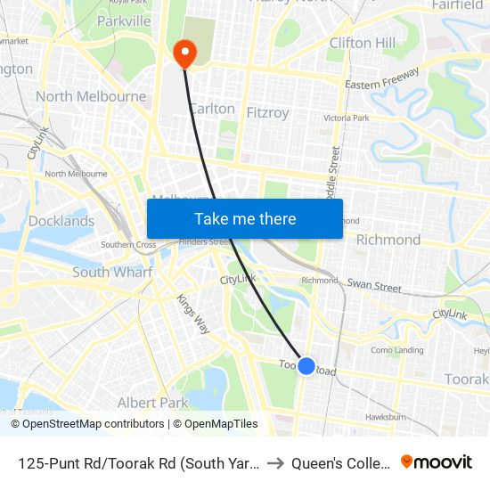 125-Punt Rd/Toorak Rd (South Yarra) to Queen's College map