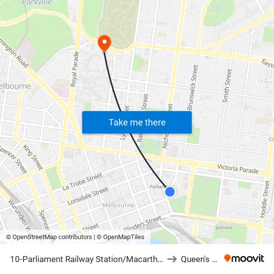 10-Parliament Railway Station/Macarthur St (East Melbourne) to Queen's College map