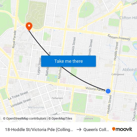 18-Hoddle St/Victoria Pde (Collingwood) to Queen's College map
