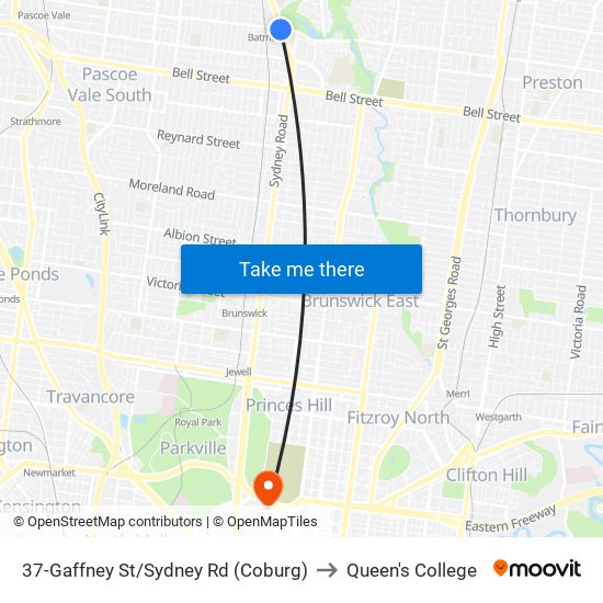 37-Gaffney St/Sydney Rd (Coburg) to Queen's College map