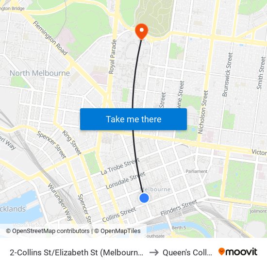 2-Collins St/Elizabeth St (Melbourne City) to Queen's College map