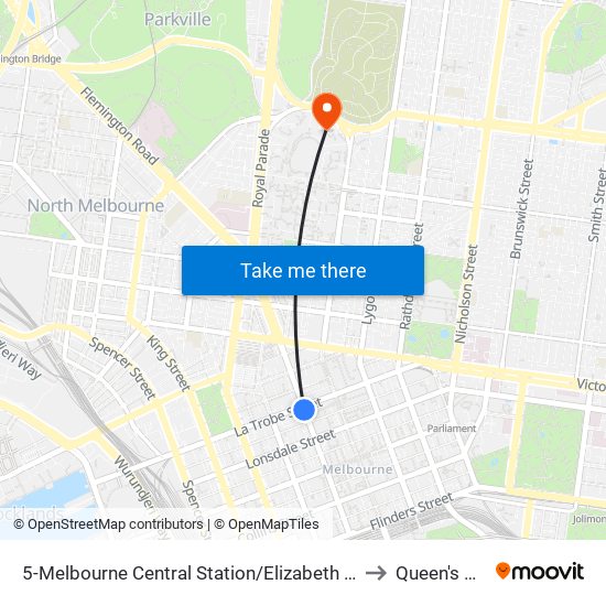 5-Melbourne Central Station/Elizabeth St (Melbourne City) to Queen's College map