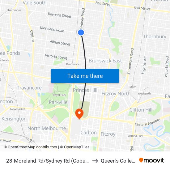 28-Moreland Rd/Sydney Rd (Coburg) to Queen's College map