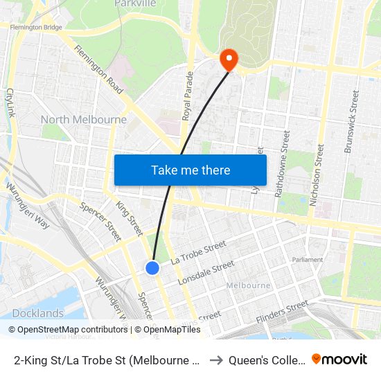 2-King St/La Trobe St (Melbourne City) to Queen's College map