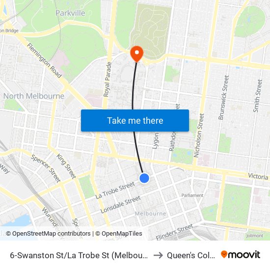 6-Swanston St/La Trobe St (Melbourne City) to Queen's College map
