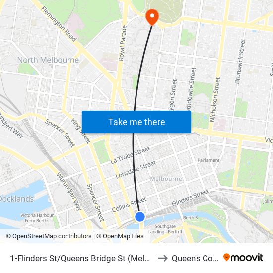 1-Flinders St/Queens Bridge St (Melbourne City) to Queen's College map