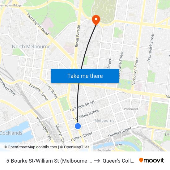 5-Bourke St/William St (Melbourne City) to Queen's College map