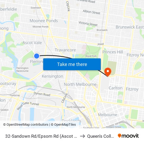 32-Sandown Rd/Epsom Rd (Ascot Vale) to Queen's College map