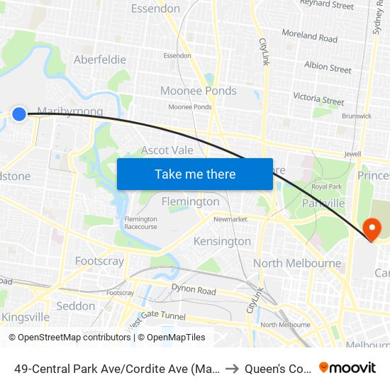 49-Central Park Ave/Cordite Ave (Maribyrnong) to Queen's College map