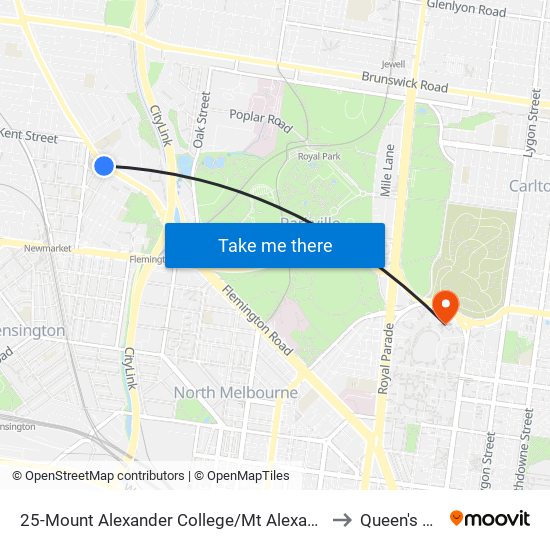 25-Mount Alexander College/Mt Alexander Rd (Travancore) to Queen's College map