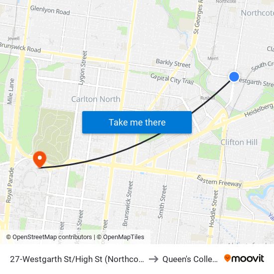 27-Westgarth St/High St (Northcote) to Queen's College map