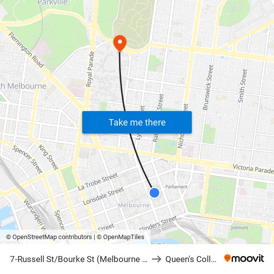 7-Russell St/Bourke St (Melbourne City) to Queen's College map