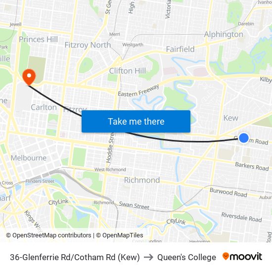 36-Glenferrie Rd/Cotham Rd (Kew) to Queen's College map