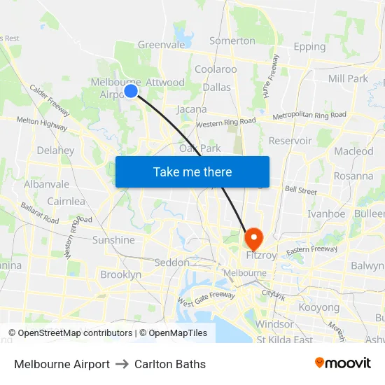 Melbourne Airport to Carlton Baths map