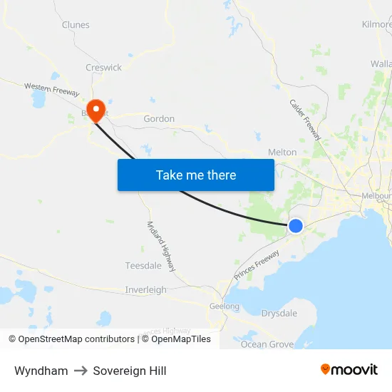Wyndham to Sovereign Hill map