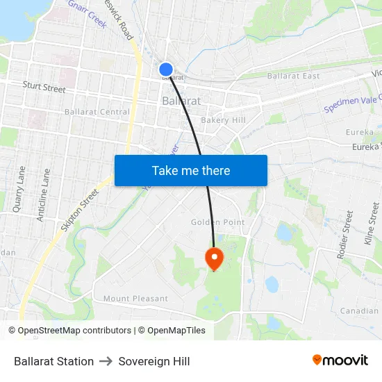 Ballarat Station to Sovereign Hill map
