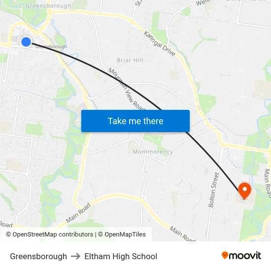 Greensborough to Eltham High School map