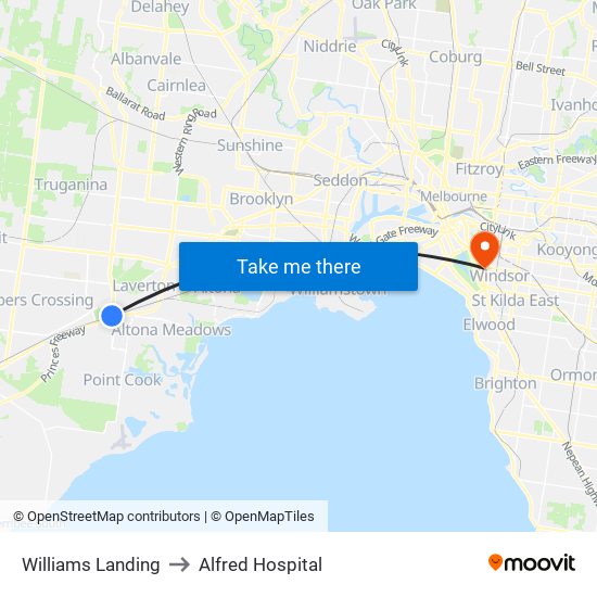 Williams Landing to Alfred Hospital map