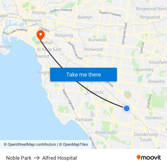 Noble Park to Alfred Hospital map