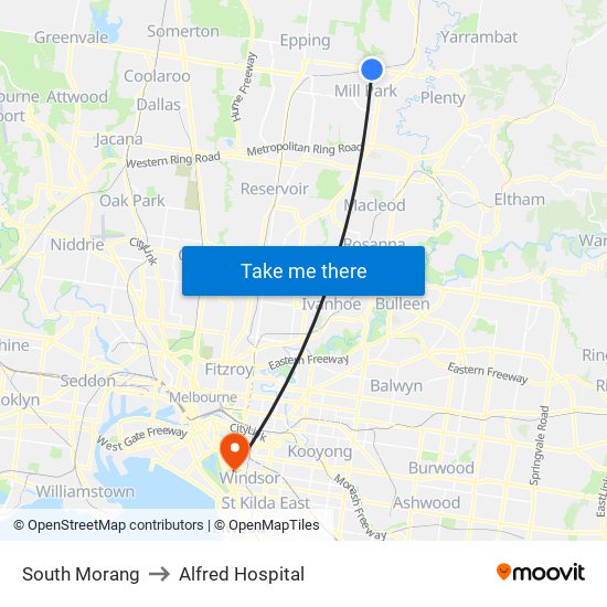 South Morang to Alfred Hospital map