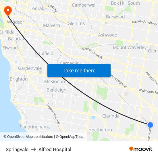 Springvale to Alfred Hospital map