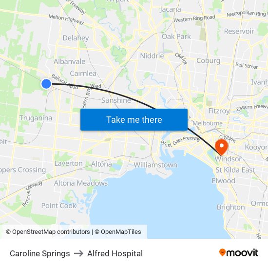 Caroline Springs to Alfred Hospital map