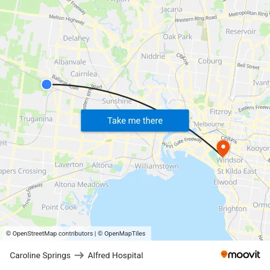 Caroline Springs to Alfred Hospital map