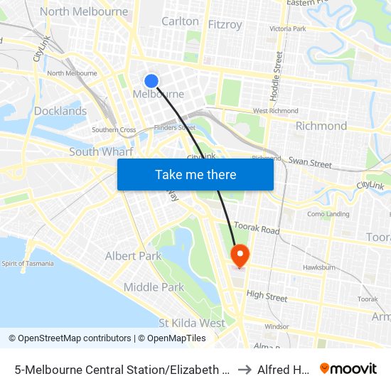 5-Melbourne Central Station/Elizabeth St (Melbourne City) to Alfred Hospital map