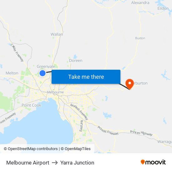 Melbourne Airport to Yarra Junction map