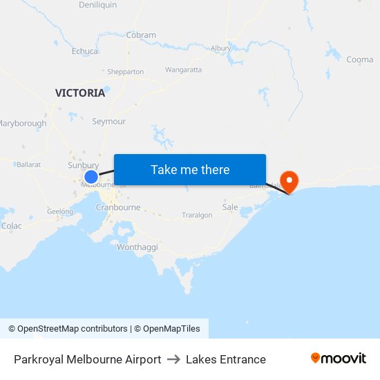 Parkroyal Melbourne Airport to Lakes Entrance map