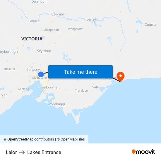 Lalor to Lakes Entrance map