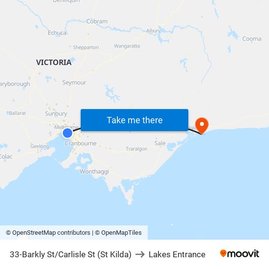 33-Barkly St/Carlisle St (St Kilda) to Lakes Entrance map