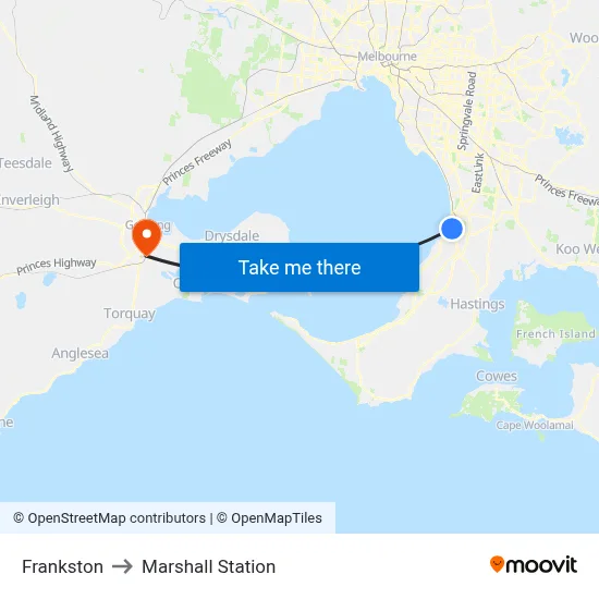 Frankston to Marshall Station map