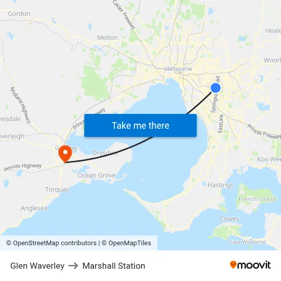Glen Waverley to Marshall Station map
