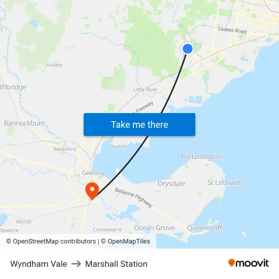 Wyndham Vale to Marshall Station map