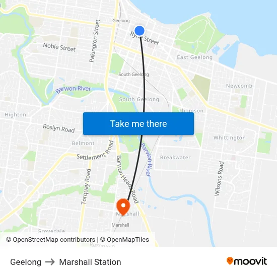 Geelong to Marshall Station map