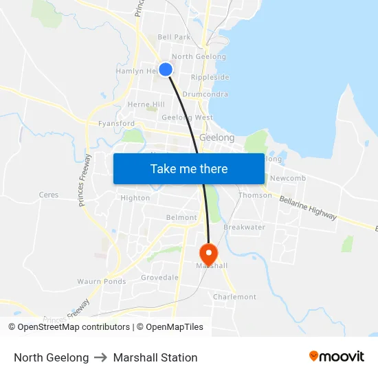 North Geelong to Marshall Station map