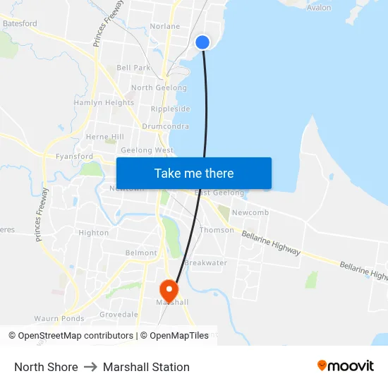 North Shore to Marshall Station map