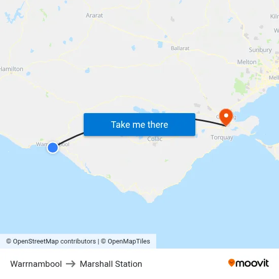 Warrnambool to Marshall Station map