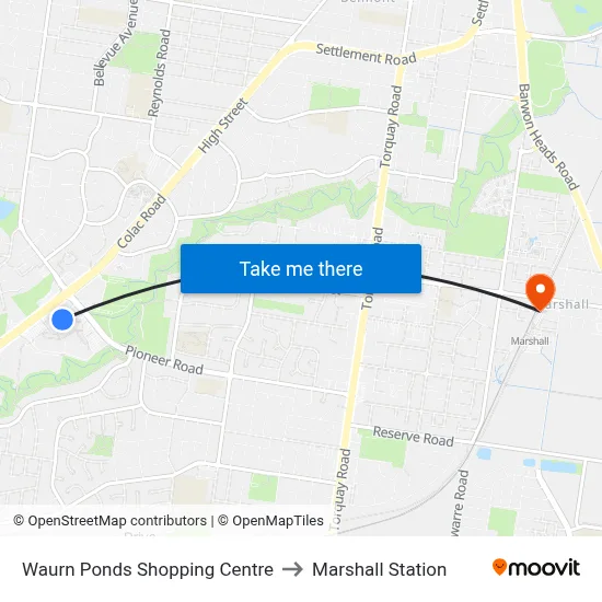 Waurn Ponds Shopping Centre to Marshall Station map