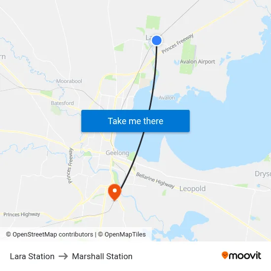 Lara Station to Marshall Station map