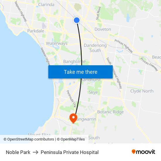 Noble Park to Peninsula Private Hospital map