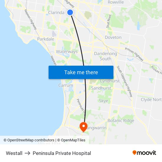 Westall to Peninsula Private Hospital map