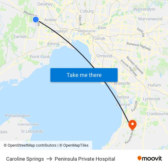 Caroline Springs to Peninsula Private Hospital map
