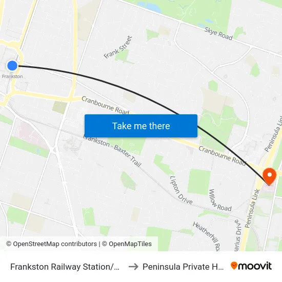 Frankston Railway Station/Young St to Peninsula Private Hospital map